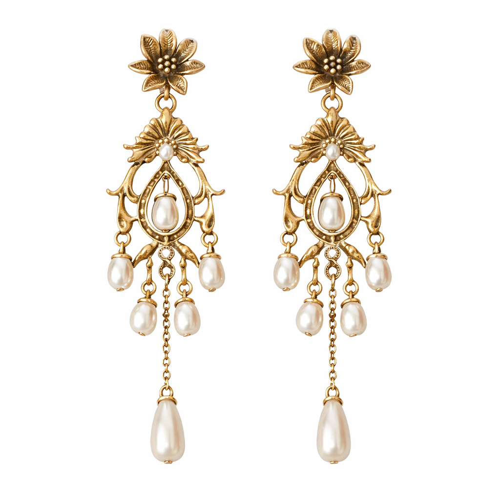 Vintage Gold Pearl Drop Earrings