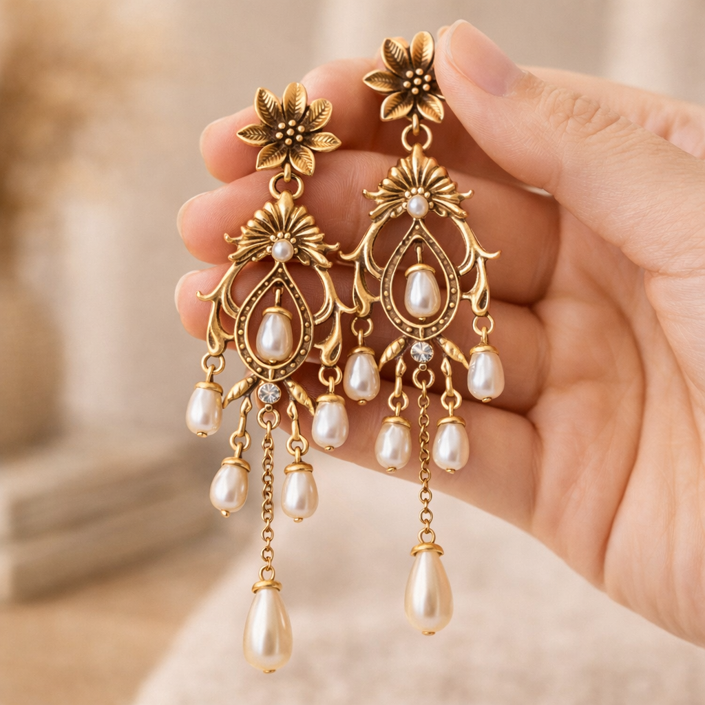 Vintage Gold Pearl Drop Earrings