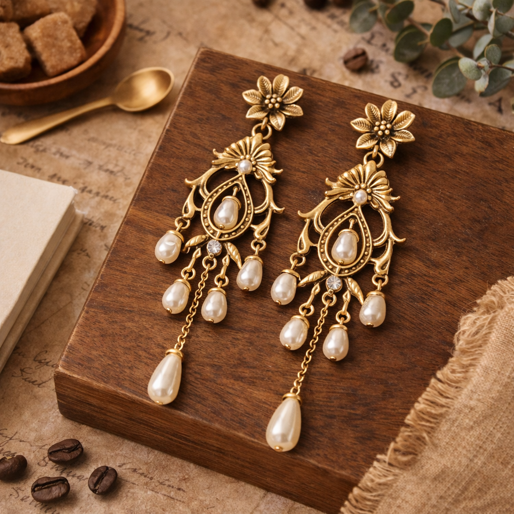 Vintage Gold Pearl Drop Earrings