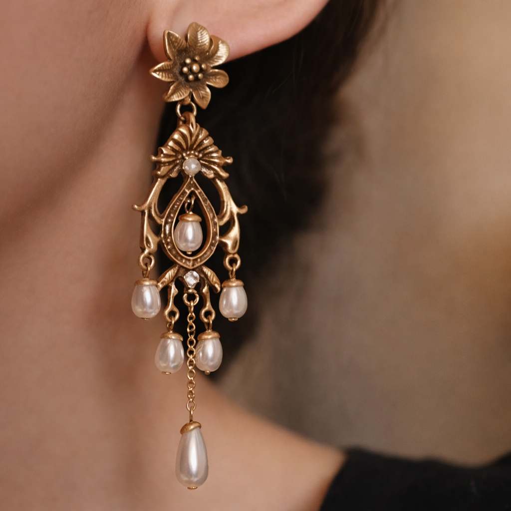 Vintage Gold Pearl Drop Earrings