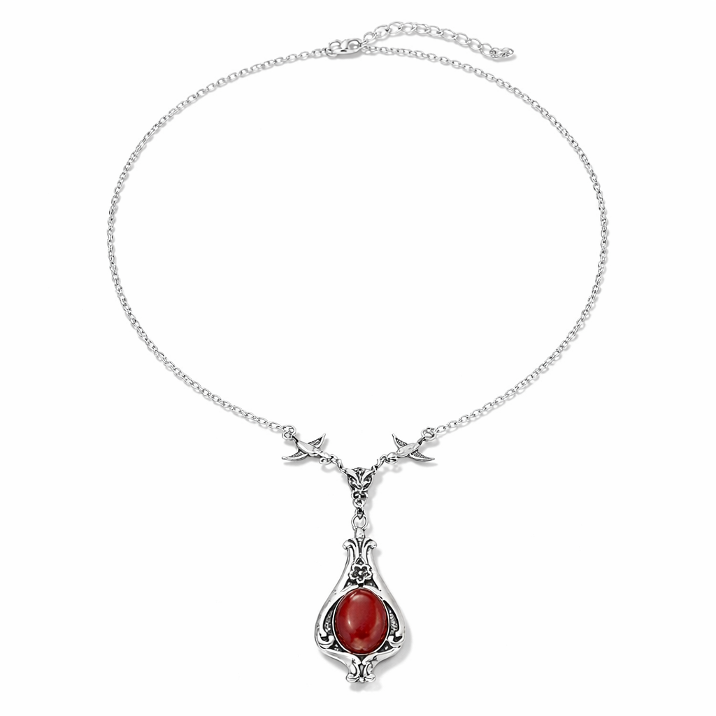 Vintage Silver Red Stone Pendant Necklace