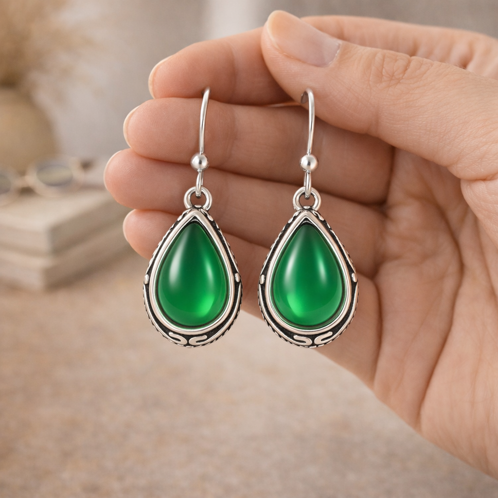 Emerald Green Teardrop Earrings