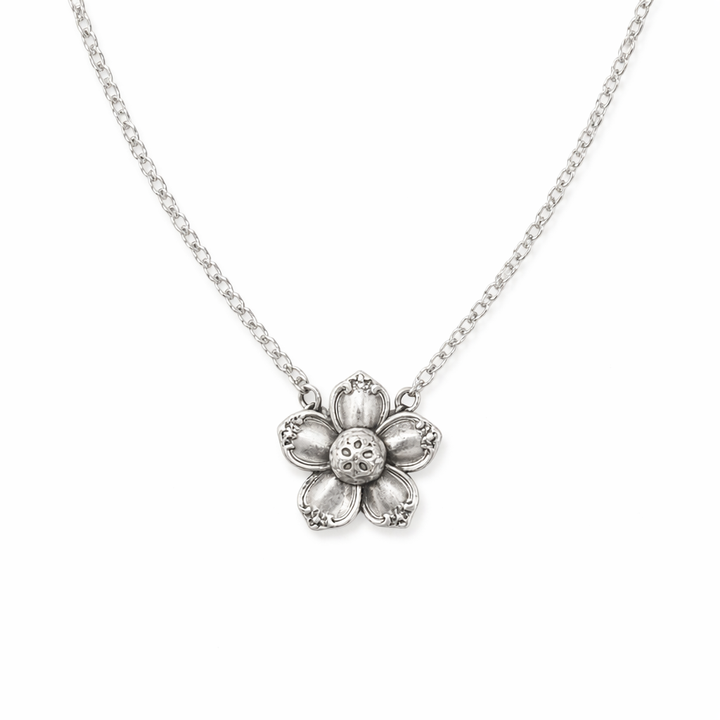 Vintage Silver Flower Pendant Necklace