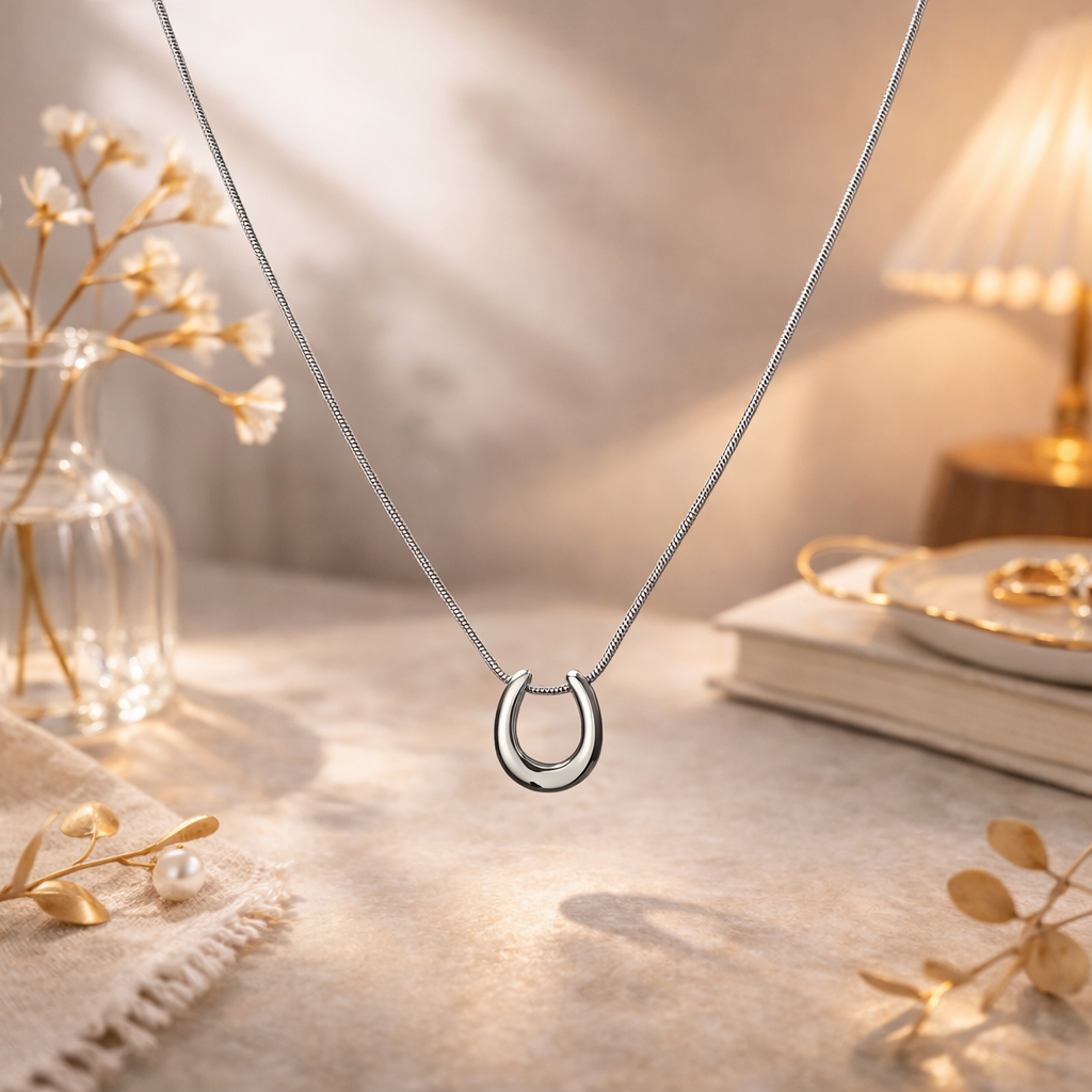 Minimalist Silver Horseshoe Pendant Necklace