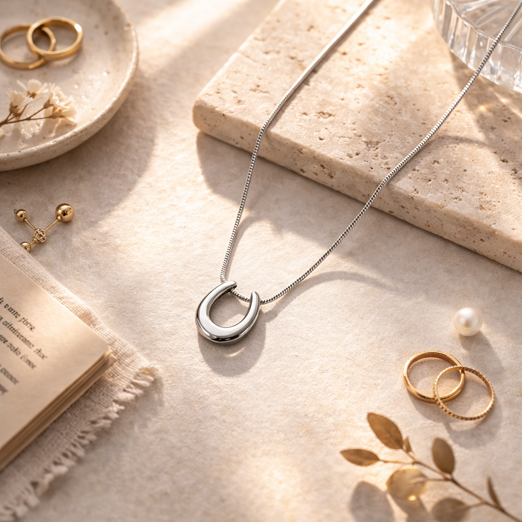Minimalist Silver Horseshoe Pendant Necklace