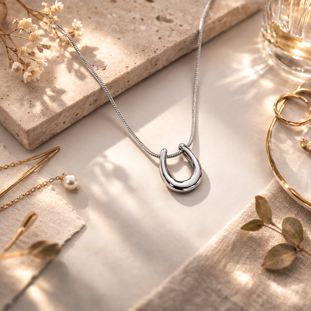 Minimalist Silver Horseshoe Pendant Necklace