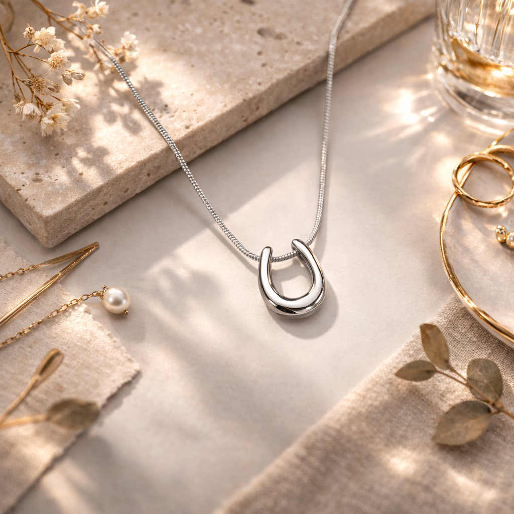 Minimalist Silver Horseshoe Pendant Necklace