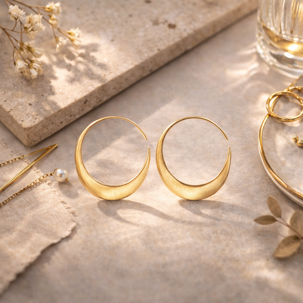 Gold Crescent Hoop Earrings