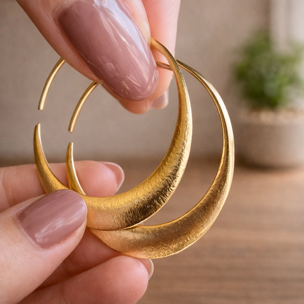 Gold Crescent Hoop Earrings