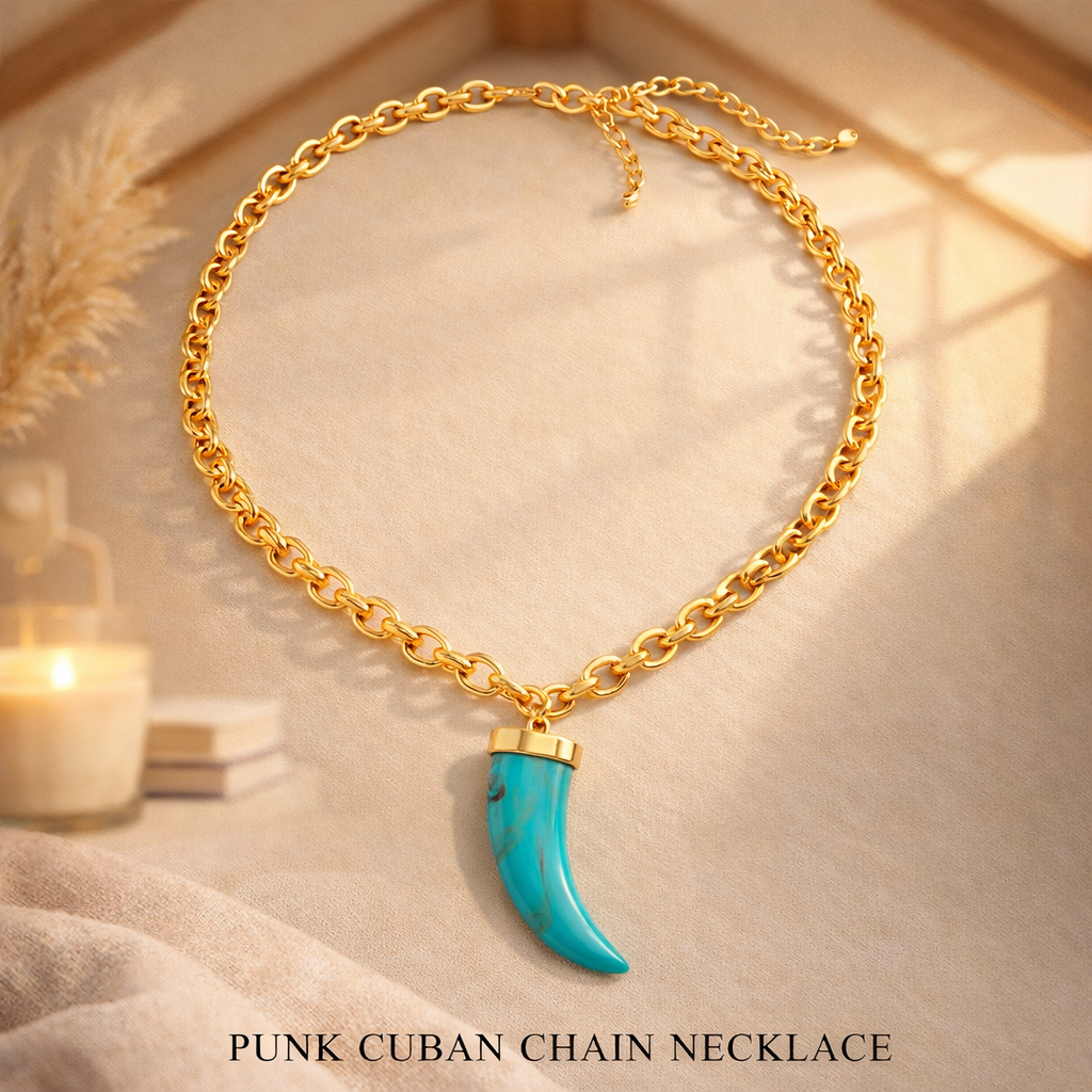 Gold Chain Turquoise Pendant Necklace