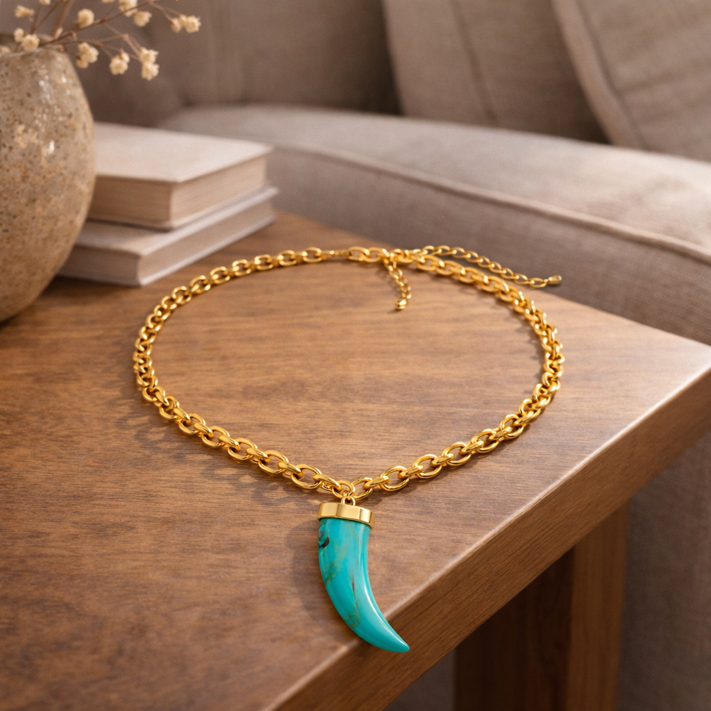 Gold Chain Turquoise Pendant Necklace