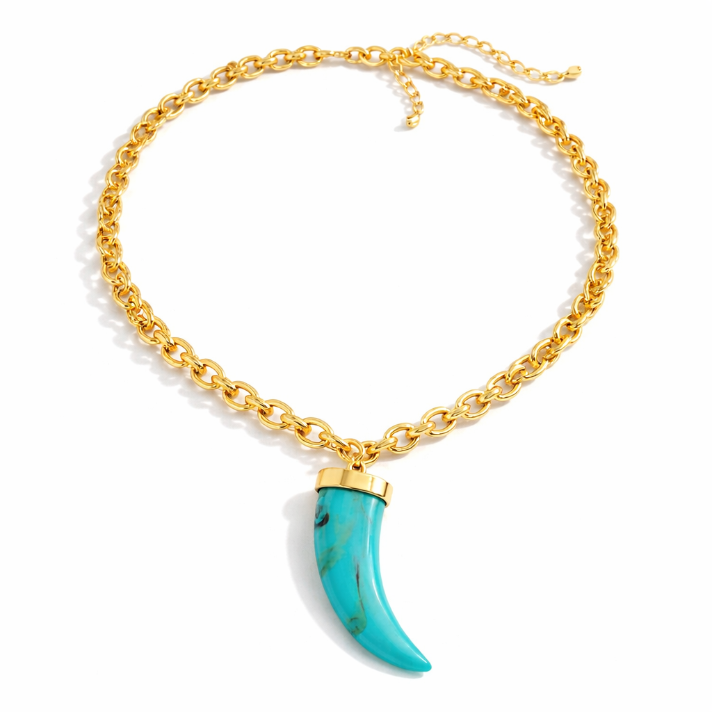 Gold Chain Turquoise Pendant Necklace
