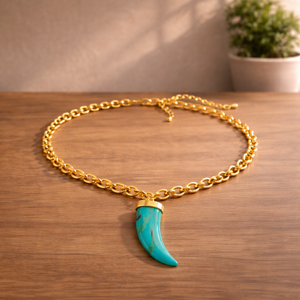 Gold Chain Turquoise Pendant Necklace