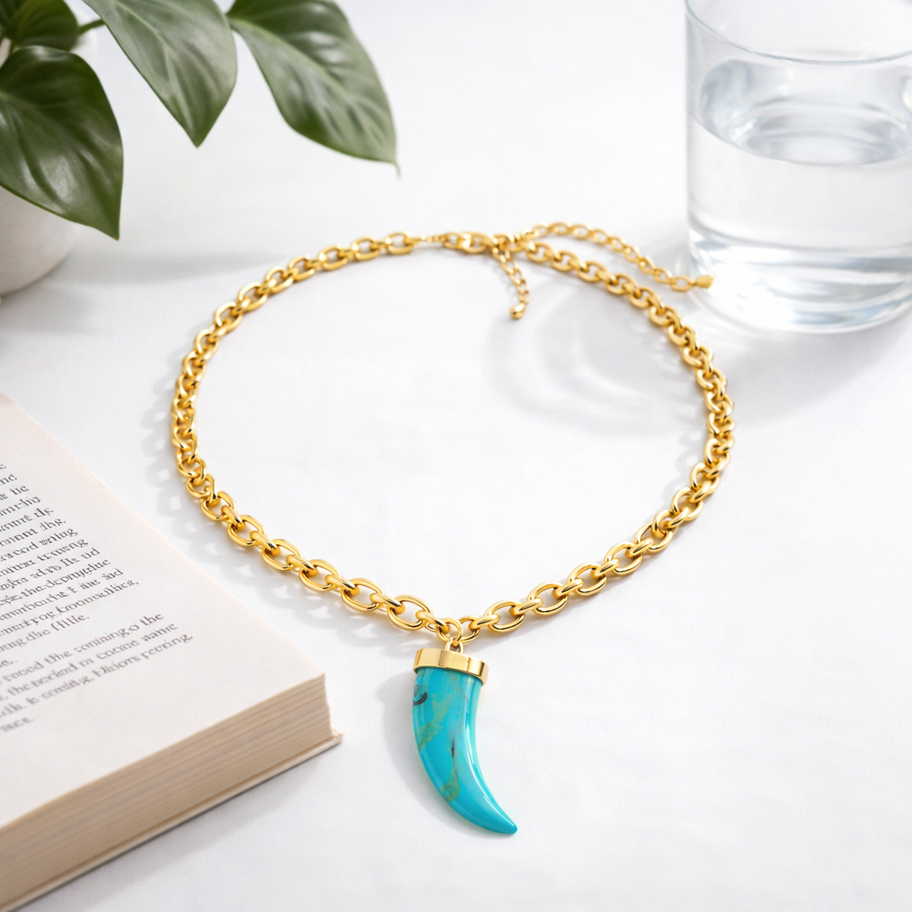 Gold Chain Turquoise Pendant Necklace