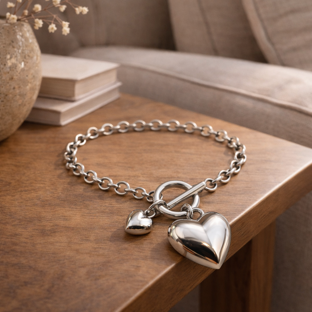 Silver Heart Toggle Bracelet