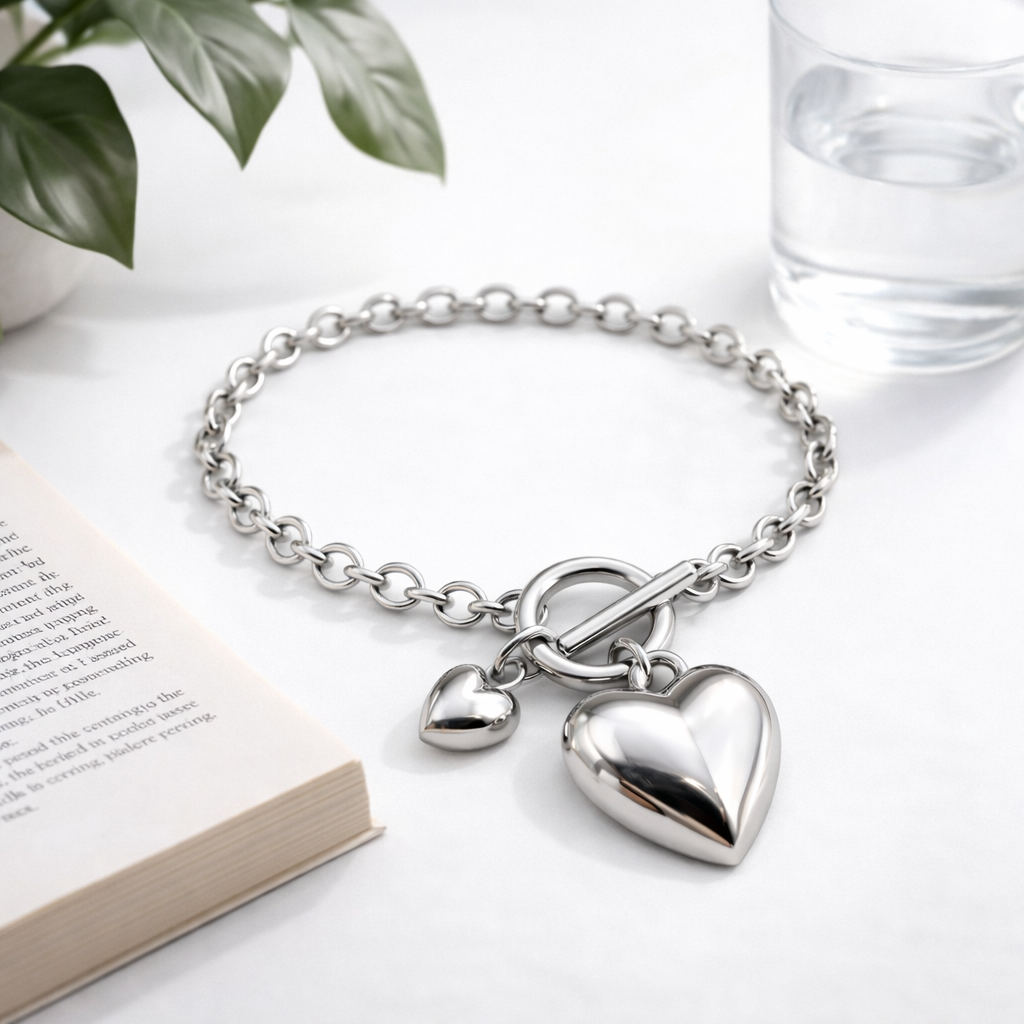 Silver Heart Toggle Bracelet