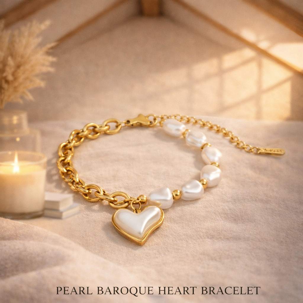 Gold & Pearl Heart Charm Bracelet