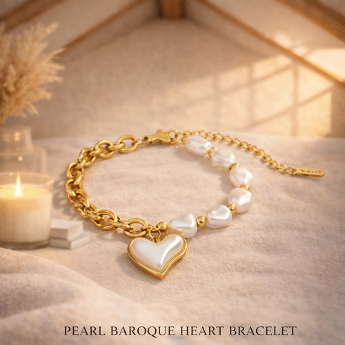 Gold & Pearl Heart Charm Bracelet