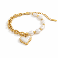 Gold & Pearl Heart Charm Bracelet