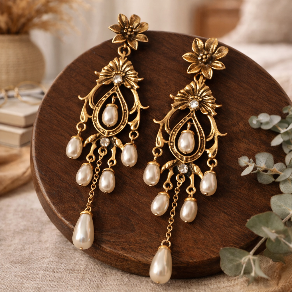 Vintage Gold Pearl Drop Earrings